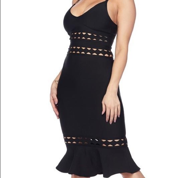 Bandage CutOut Detail Ruffle Mermaid Bodycon Dress - Picture 6 of 8